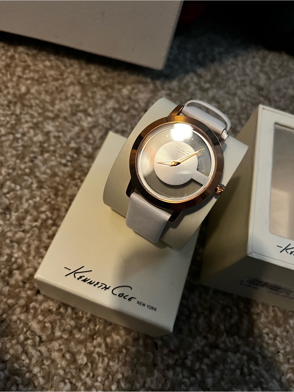 Kenneth Cole Rose Gold and White Leather Women's Watch